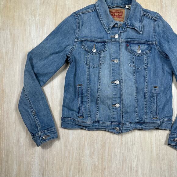 Levi's Denim Trucker Casual Everyday Button Front Fitted Jean Jacket Large - Picture 3 of 15